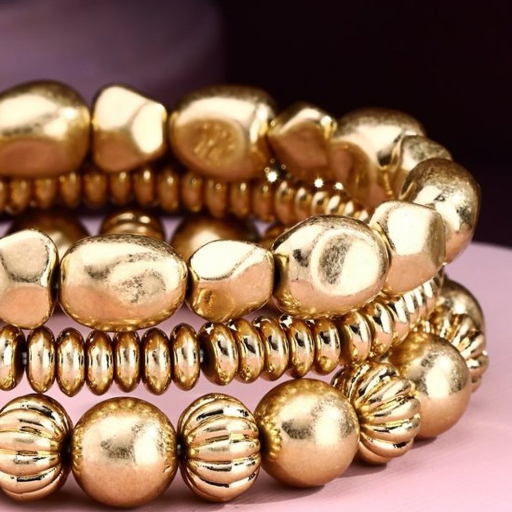 Gold Bead & Nugget Bracelets - Set of 3 ✨🌟